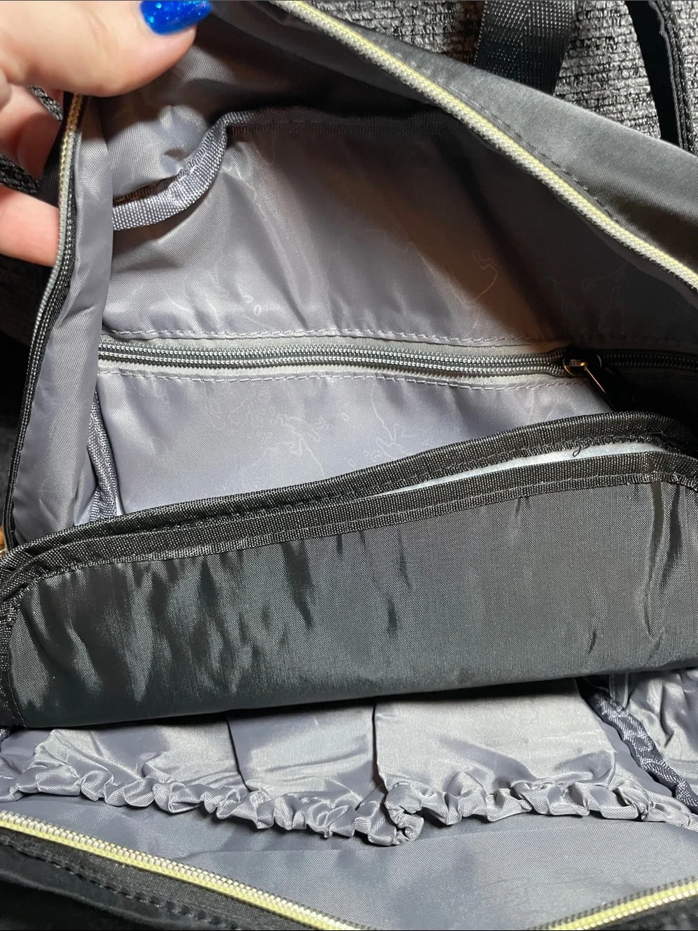 Classic Black Baby Bag Backpack with Tan Accents